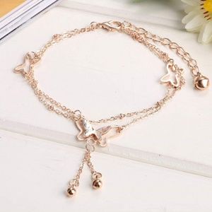 Rose Gold Butterfly Dangle Ankle Bracelet - 14k